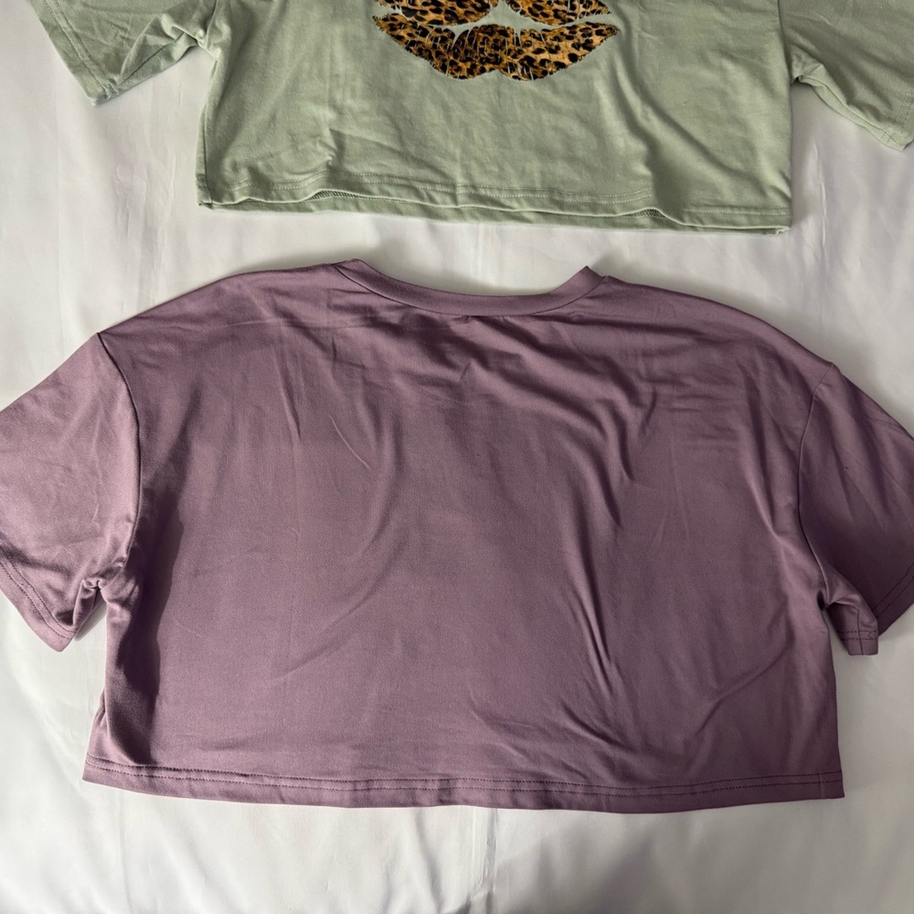 SHEIN 2p Bundle - Purple & Green Short Sleeve Crop Tops - Picture 8 of 13